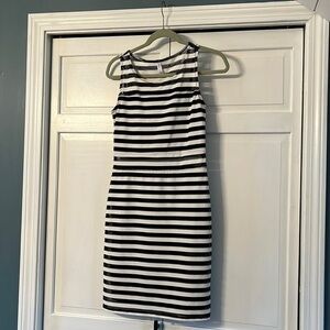 Xhiliration black and white striped dress with see through stripe
